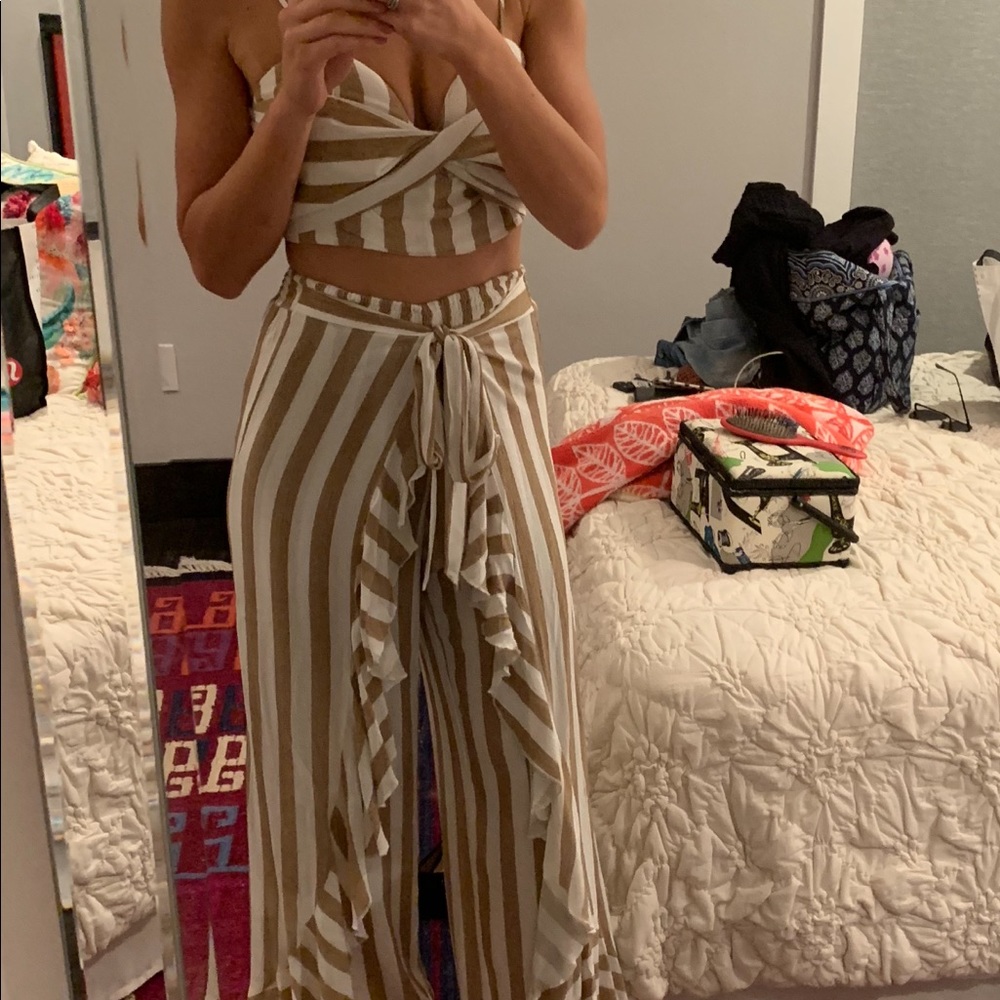 Matching tan and white outfit